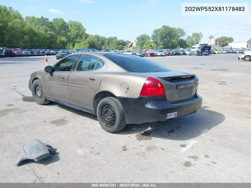 2008 Pontiac Grand Prix VIN: 2G2WP552X81178483 Lot: 40062201