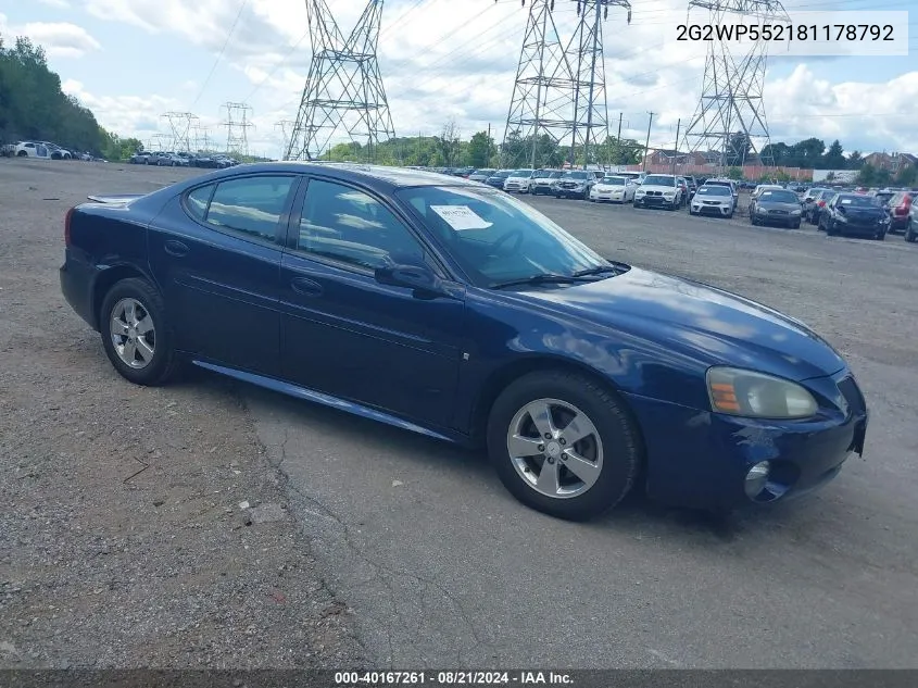 2008 Pontiac Grand Prix VIN: 2G2WP552181178792 Lot: 40167261