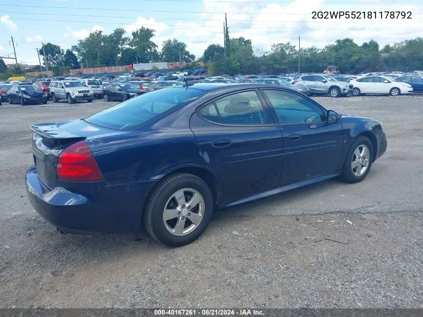 2008 Pontiac Grand Prix VIN: 2G2WP552181178792 Lot: 40167261