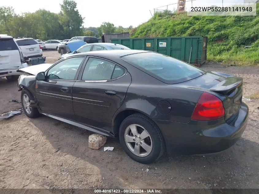 2008 Pontiac Grand Prix VIN: 2G2WP552881141948 Lot: 40167423