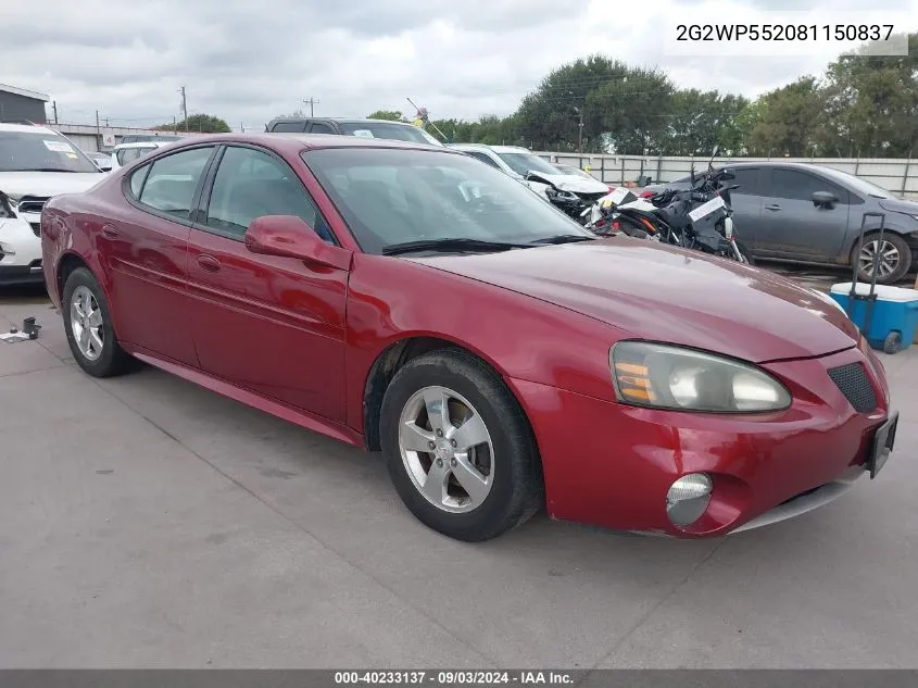 2008 Pontiac Grand Prix VIN: 2G2WP552081150837 Lot: 40233137