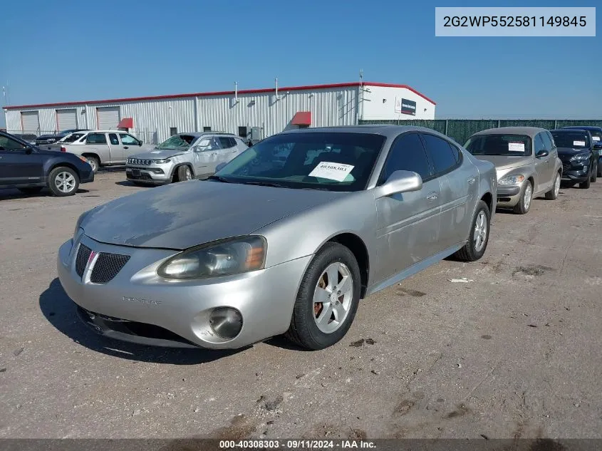 2008 Pontiac Grand Prix VIN: 2G2WP552581149845 Lot: 40308303