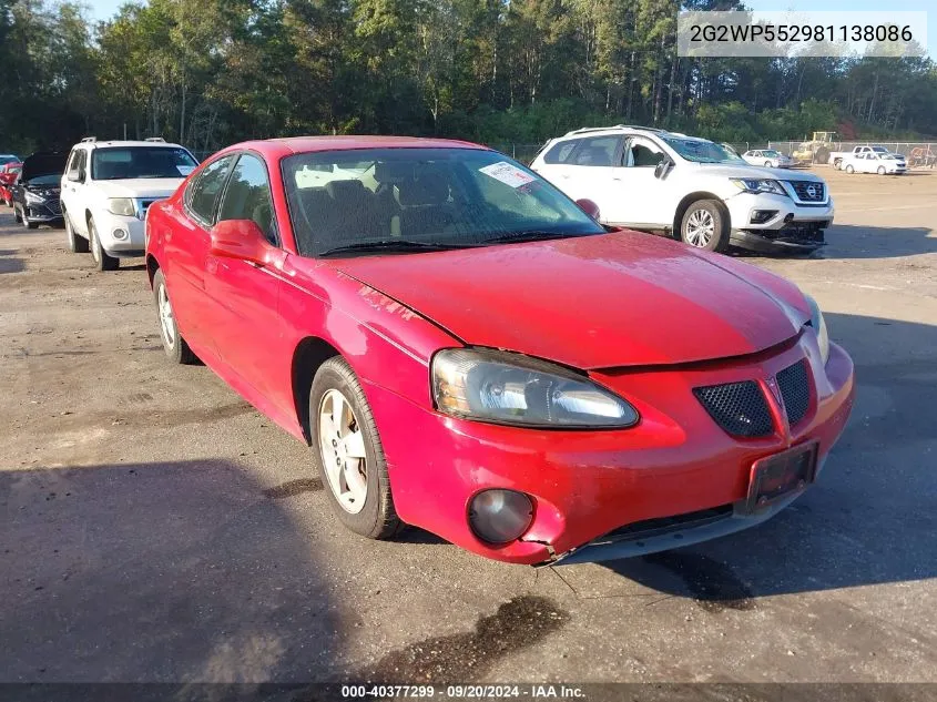 2008 Pontiac Grand Prix VIN: 2G2WP552981138086 Lot: 40377299