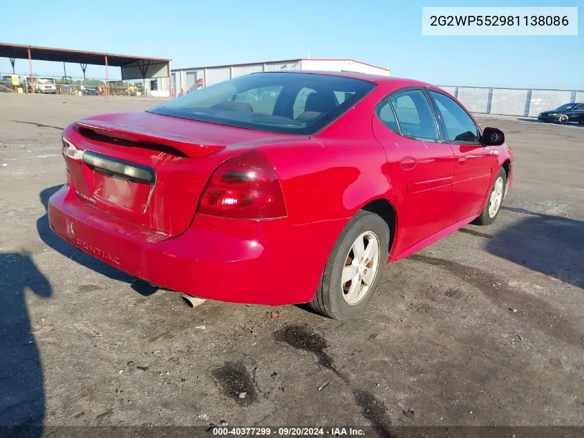 2008 Pontiac Grand Prix VIN: 2G2WP552981138086 Lot: 40377299