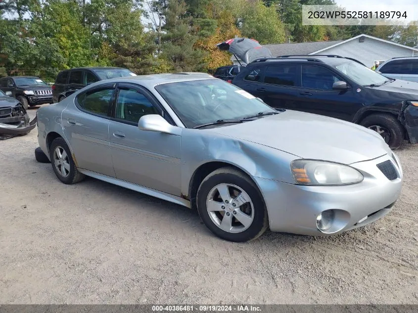 2008 Pontiac Grand Prix VIN: 2G2WP552581189794 Lot: 40386481