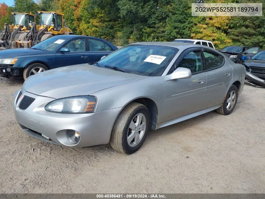 2008 Pontiac Grand Prix VIN: 2G2WP552581189794 Lot: 40386481