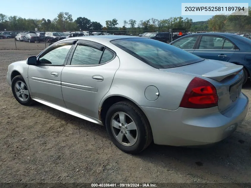 2008 Pontiac Grand Prix VIN: 2G2WP552581189794 Lot: 40386481