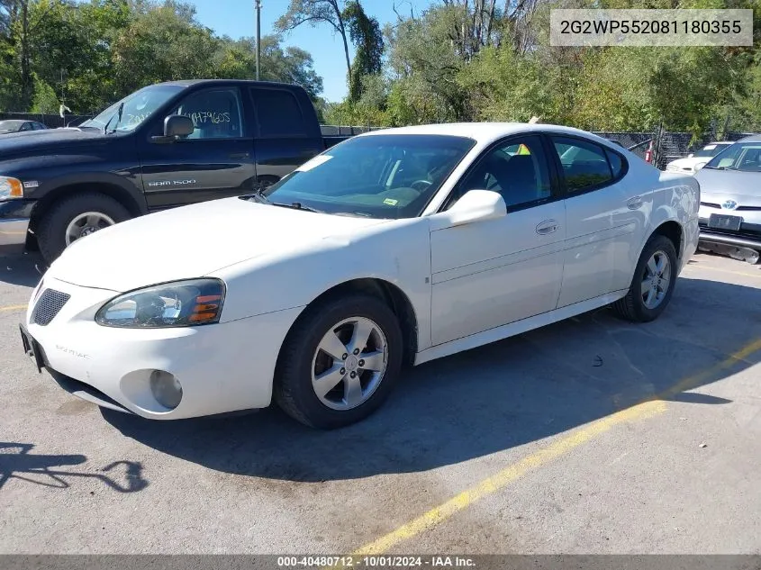 2008 Pontiac Grand Prix VIN: 2G2WP552081180355 Lot: 40480712