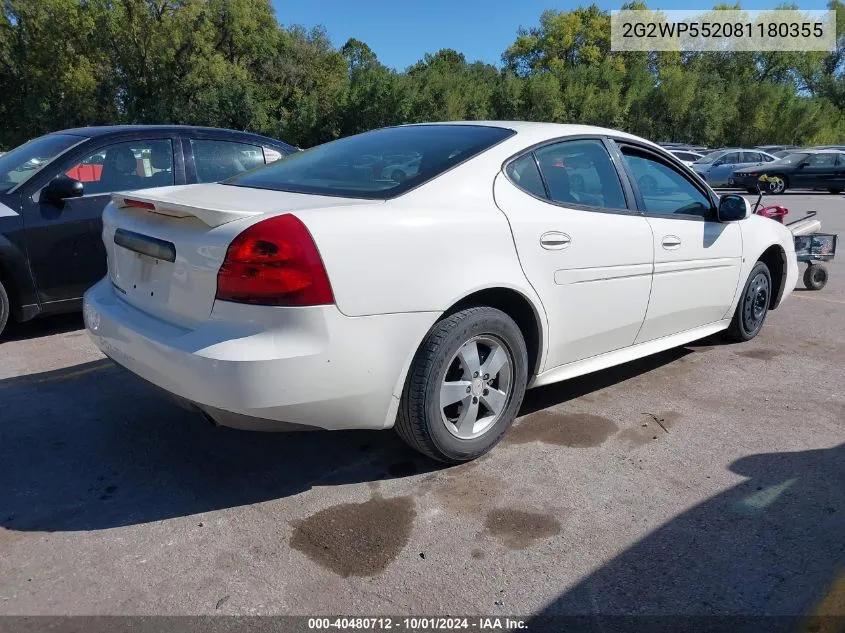 2008 Pontiac Grand Prix VIN: 2G2WP552081180355 Lot: 40480712