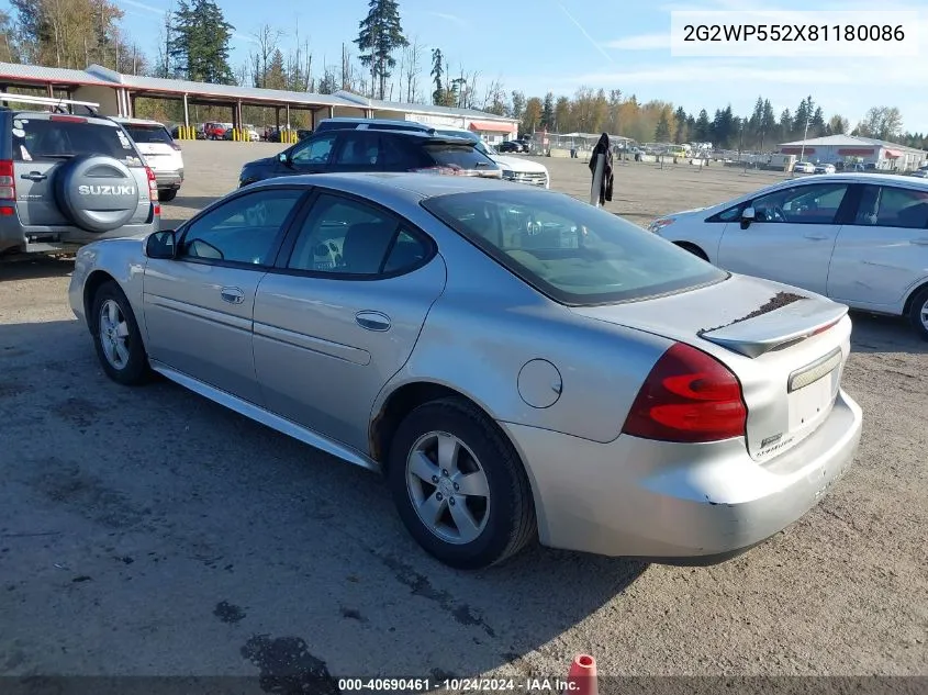 2008 Pontiac Grand Prix VIN: 2G2WP552X81180086 Lot: 40690461