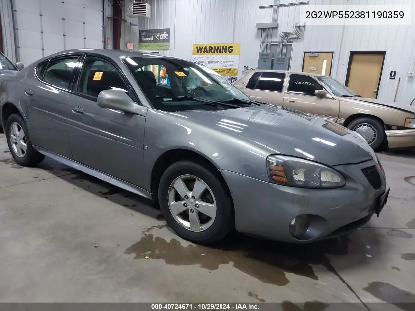 2008 Pontiac Grand Prix VIN: 2G2WP552381190359 Lot: 40724671