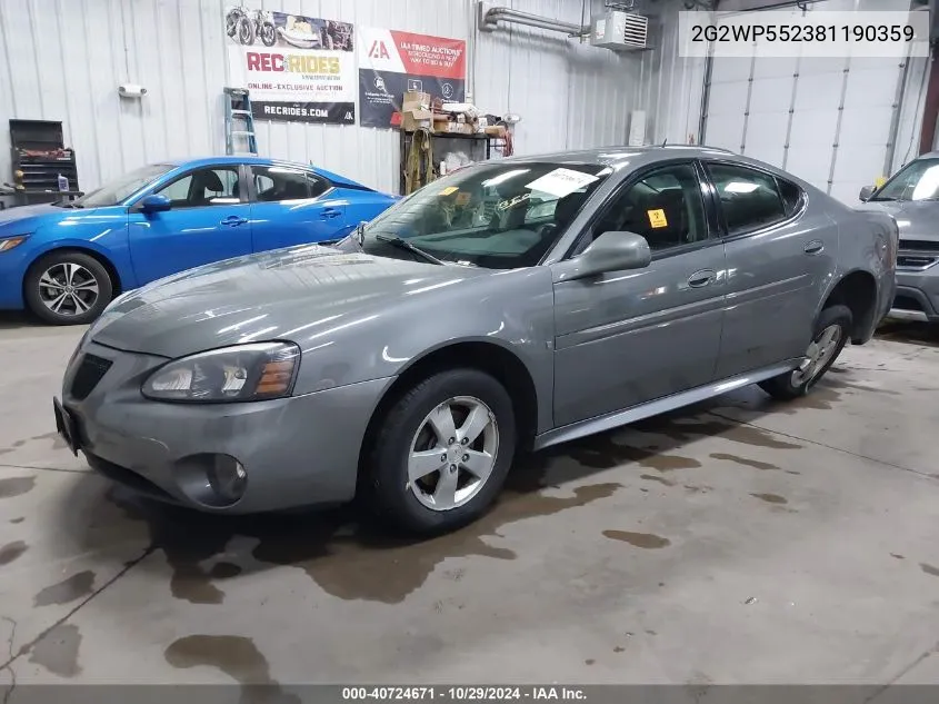 2008 Pontiac Grand Prix VIN: 2G2WP552381190359 Lot: 40724671