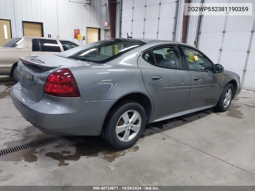 2008 Pontiac Grand Prix VIN: 2G2WP552381190359 Lot: 40724671