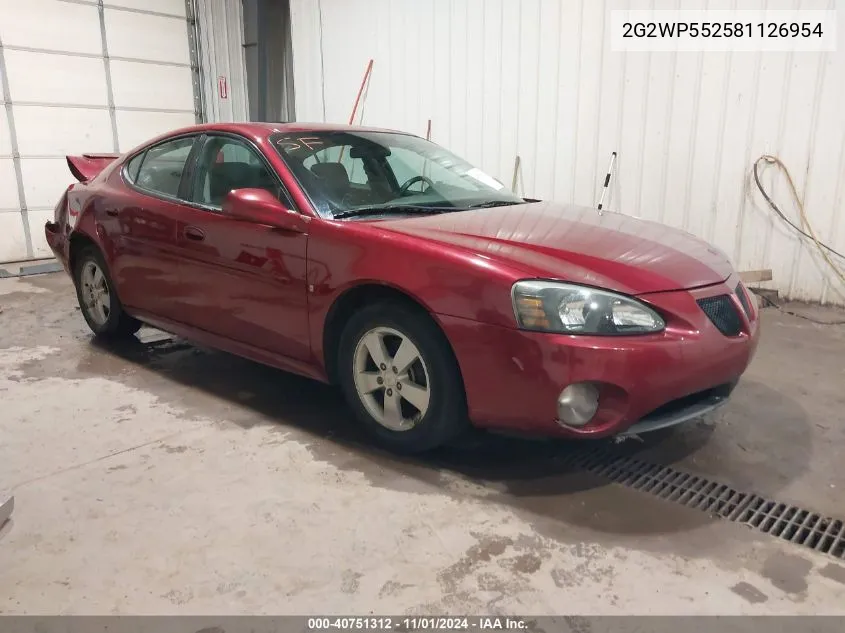 2008 Pontiac Grand Prix VIN: 2G2WP552581126954 Lot: 40751312