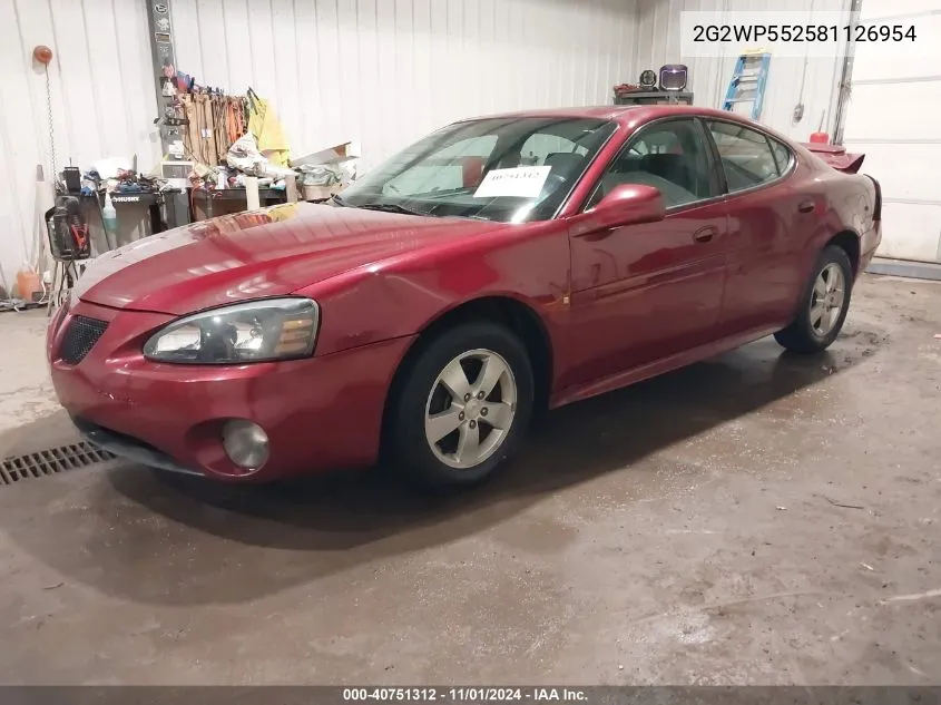 2008 Pontiac Grand Prix VIN: 2G2WP552581126954 Lot: 40751312