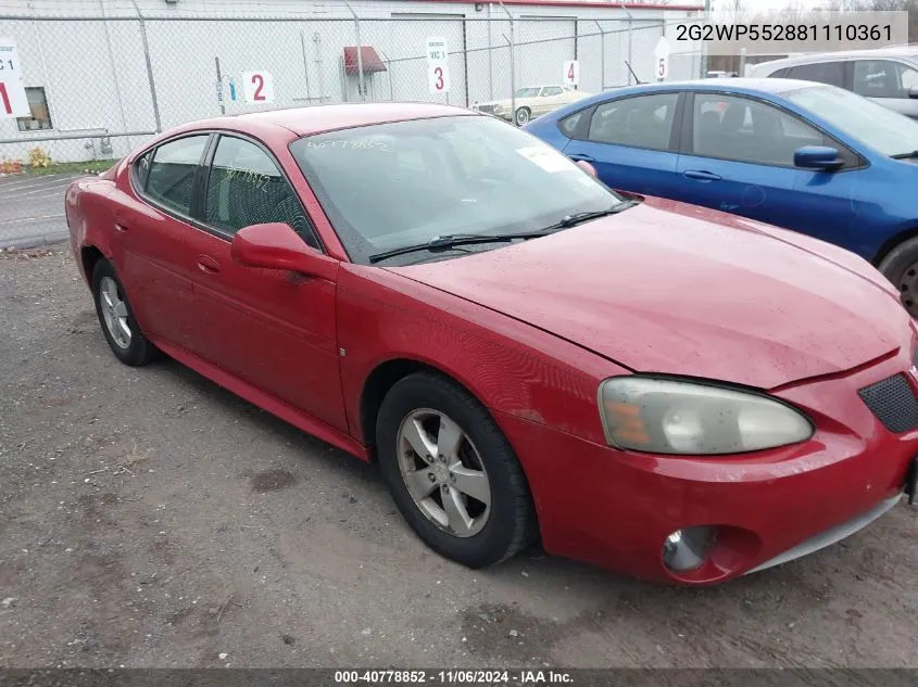 2008 Pontiac Grand Prix VIN: 2G2WP552881110361 Lot: 40778852