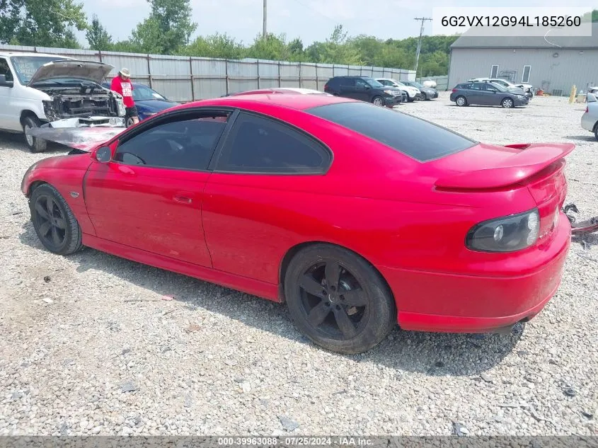 2004 Pontiac Gto VIN: 6G2VX12G94L185260 Lot: 39963088