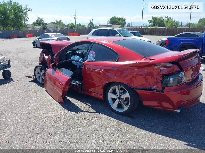 2006 Pontiac Gto VIN: 6G2VX12UX6L540770 Lot: 40208884