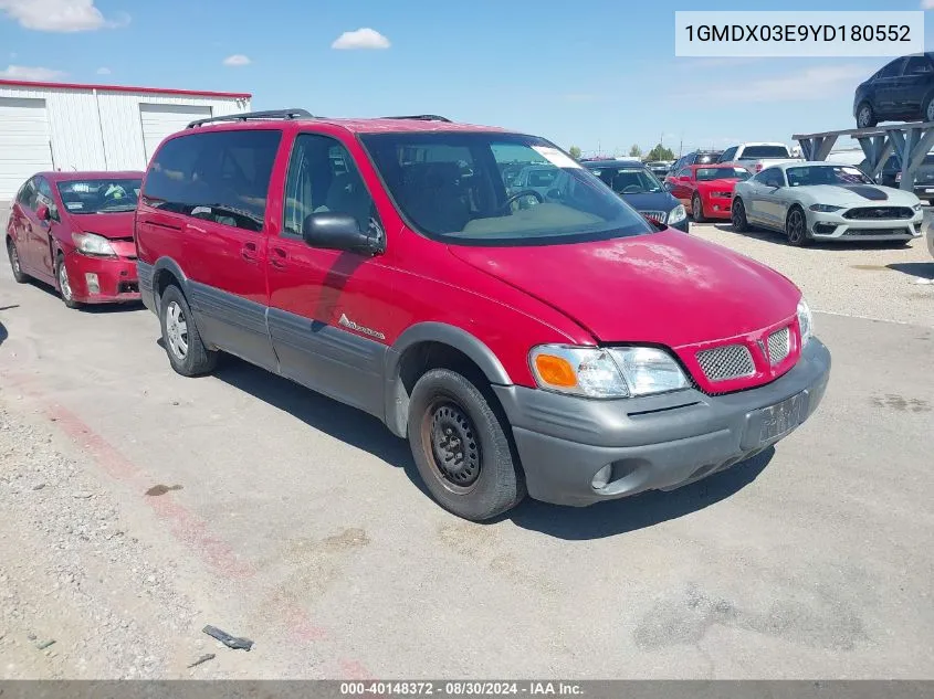 2000 Pontiac Montana M16 VIN: 1GMDX03E9YD180552 Lot: 40148372