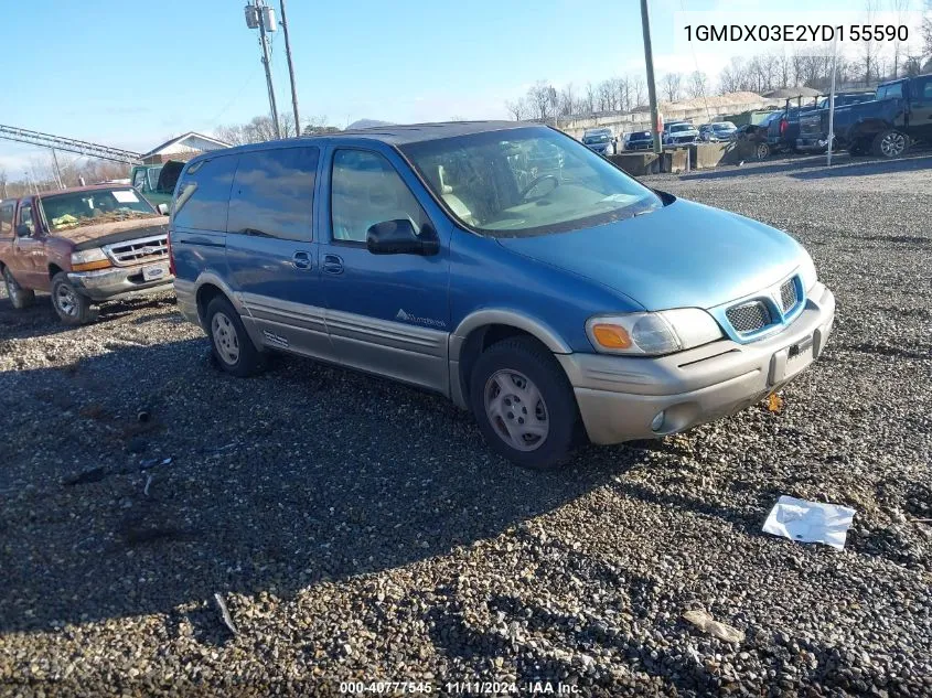 2000 Pontiac Montana M16 VIN: 1GMDX03E2YD155590 Lot: 40777545