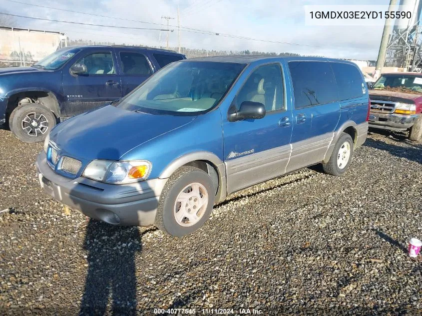 2000 Pontiac Montana M16 VIN: 1GMDX03E2YD155590 Lot: 40777545