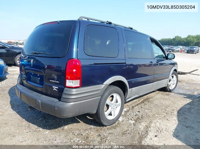 2005 Pontiac Montana Sv6 Fwd VIN: 1GMDV33L85D305204 Lot: 40130115