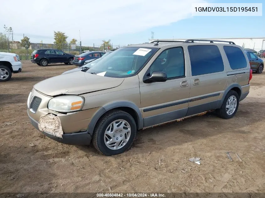 2005 Pontiac Montana Sv6 Fwd VIN: 1GMDV03L15D195451 Lot: 40504842