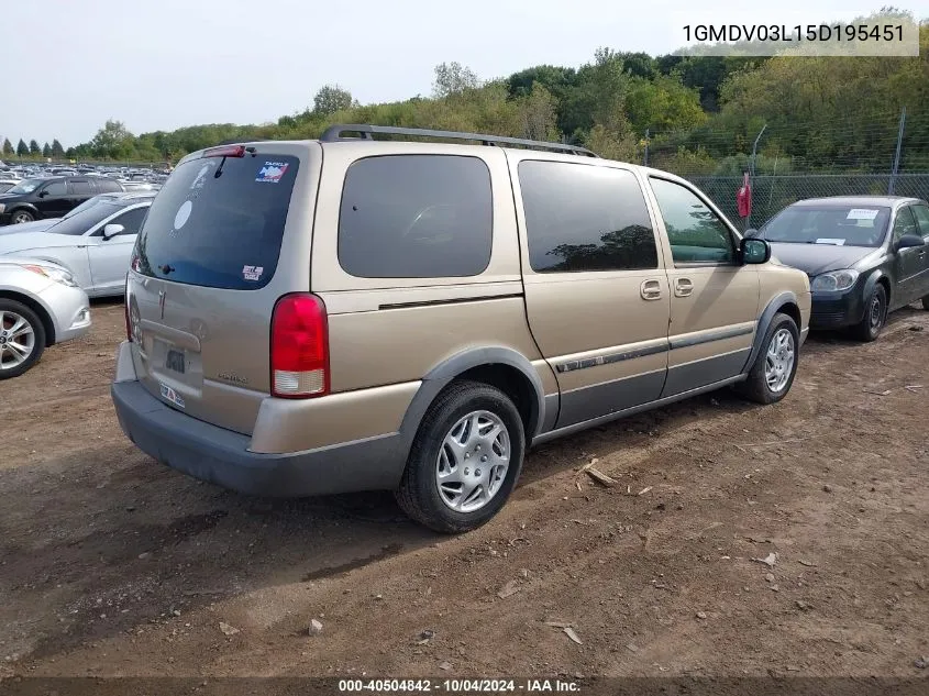 2005 Pontiac Montana Sv6 Fwd VIN: 1GMDV03L15D195451 Lot: 40504842