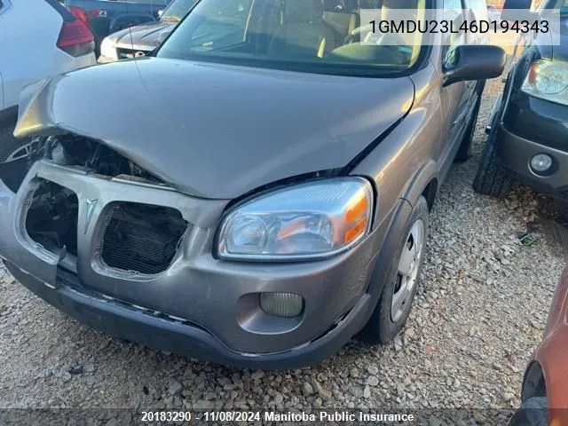 2006 Pontiac Montana Sv6 VIN: 1GMDU23L46D194343 Lot: 20183290