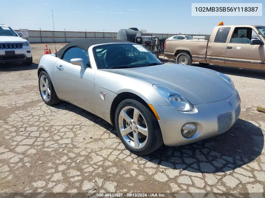 2006 Pontiac Solstice VIN: 1G2MB35B56Y118387 Lot: 40333627