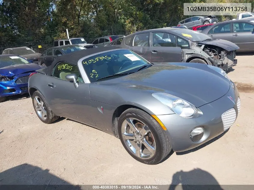 2006 Pontiac Solstice VIN: 1G2MB35B06Y113758 Lot: 40383015