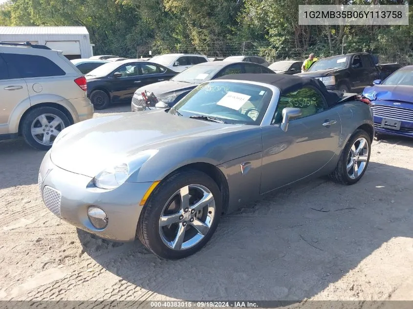 2006 Pontiac Solstice VIN: 1G2MB35B06Y113758 Lot: 40383015