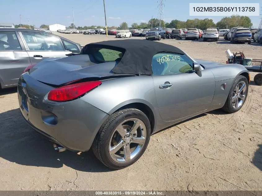 2006 Pontiac Solstice VIN: 1G2MB35B06Y113758 Lot: 40383015