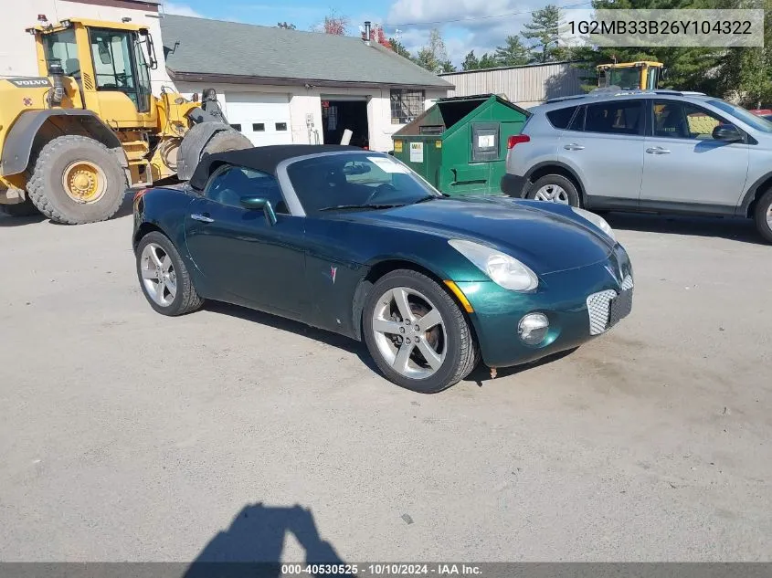 2006 Pontiac Solstice VIN: 1G2MB33B26Y104322 Lot: 40530525