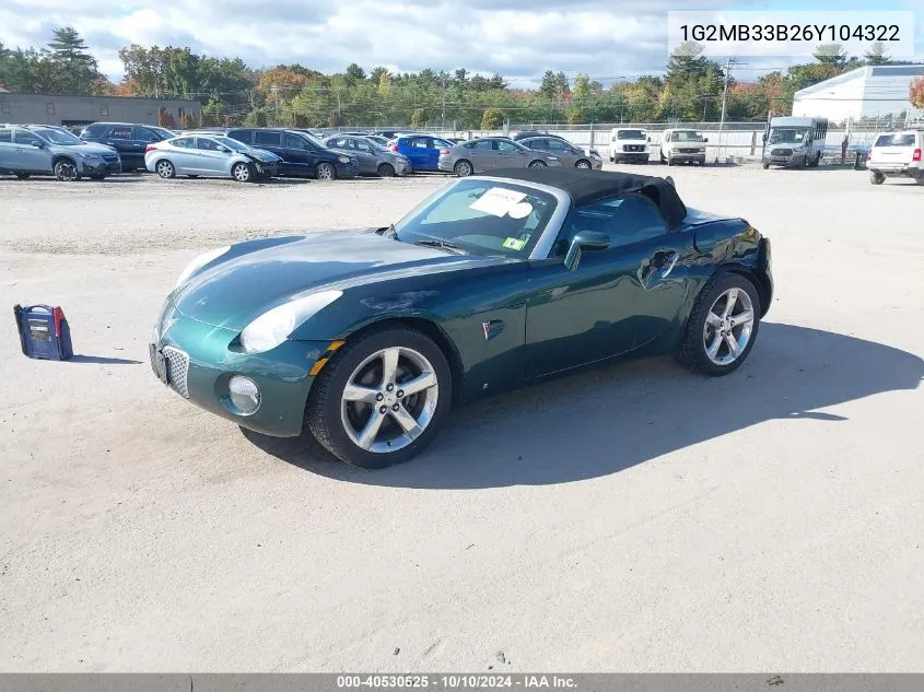 2006 Pontiac Solstice VIN: 1G2MB33B26Y104322 Lot: 40530525