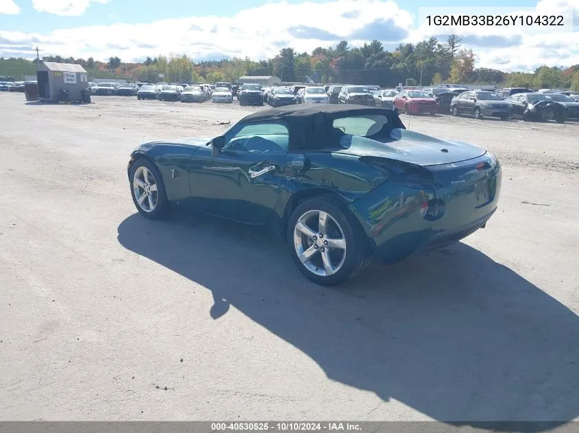 2006 Pontiac Solstice VIN: 1G2MB33B26Y104322 Lot: 40530525