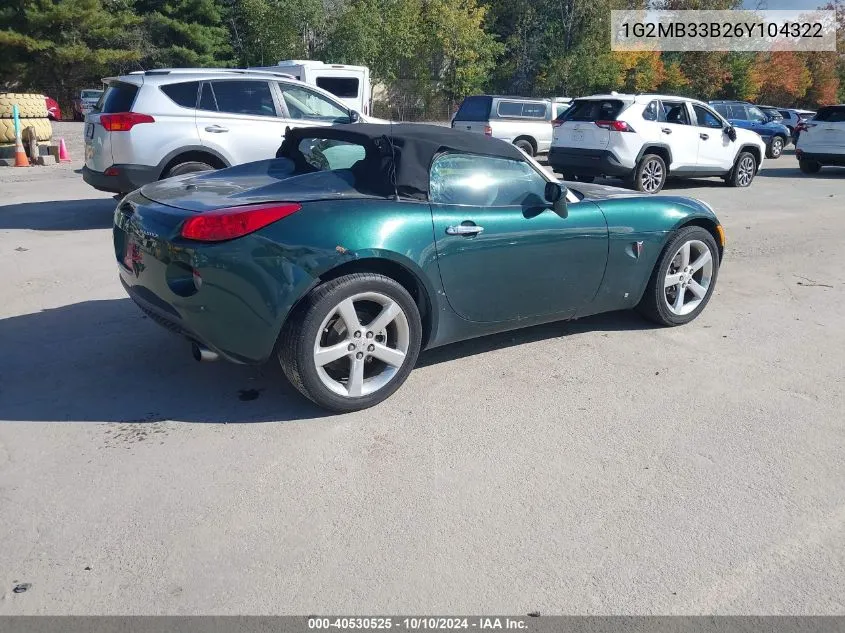 2006 Pontiac Solstice VIN: 1G2MB33B26Y104322 Lot: 40530525