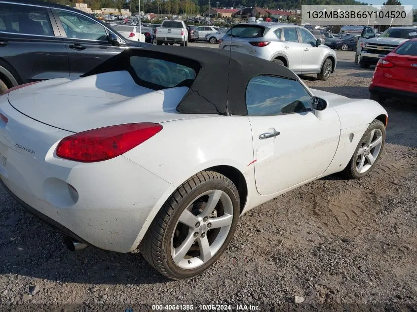 2006 Pontiac Solstice VIN: 1G2MB33B66Y104520 Lot: 40541385