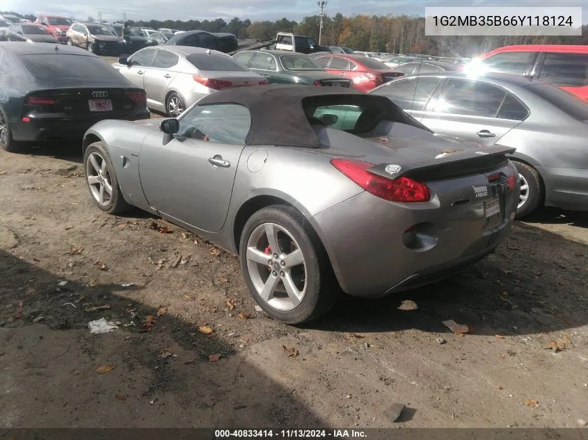 2006 Pontiac Solstice VIN: 1G2MB35B66Y118124 Lot: 40833414