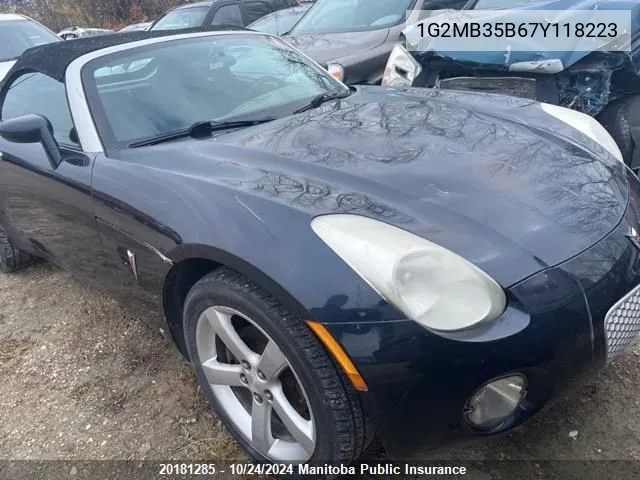 2007 Pontiac Solstice VIN: 1G2MB35B67Y118223 Lot: 20181285