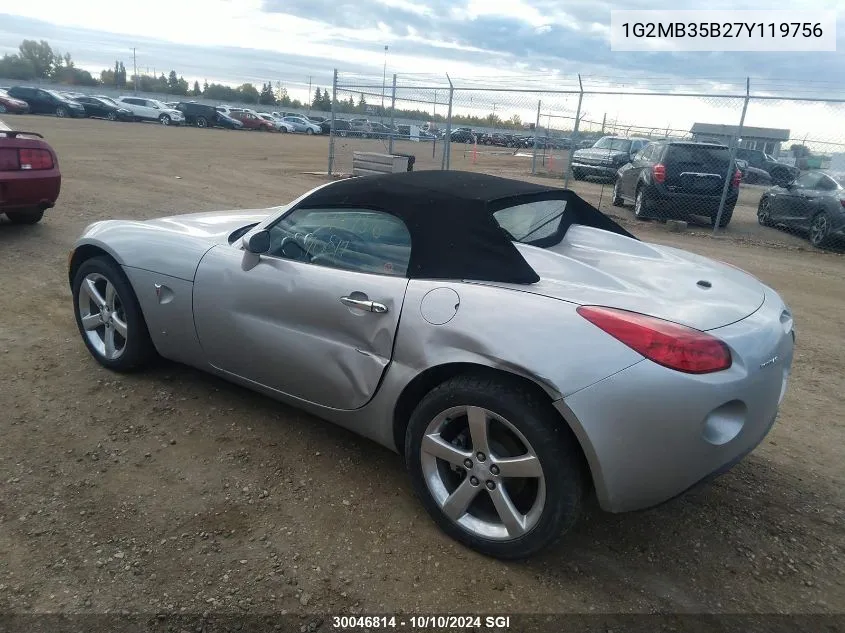 2007 Pontiac Solstice VIN: 1G2MB35B27Y119756 Lot: 30046814