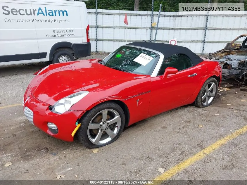 2007 Pontiac Solstice VIN: 1G2MB35B97Y114358 Lot: 40122119