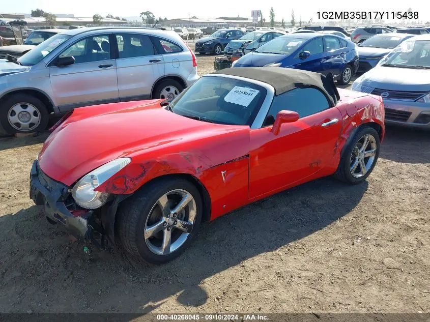 2007 Pontiac Solstice VIN: 1G2MB35B17Y115438 Lot: 40268045