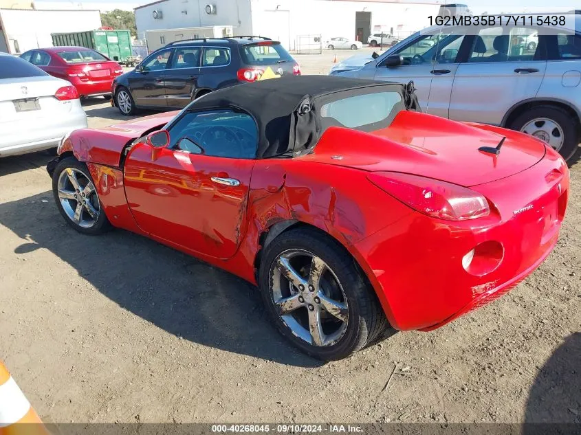 2007 Pontiac Solstice VIN: 1G2MB35B17Y115438 Lot: 40268045