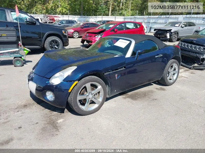 2007 Pontiac Solstice VIN: 1G2MB35B77Y111216 Lot: 40383089