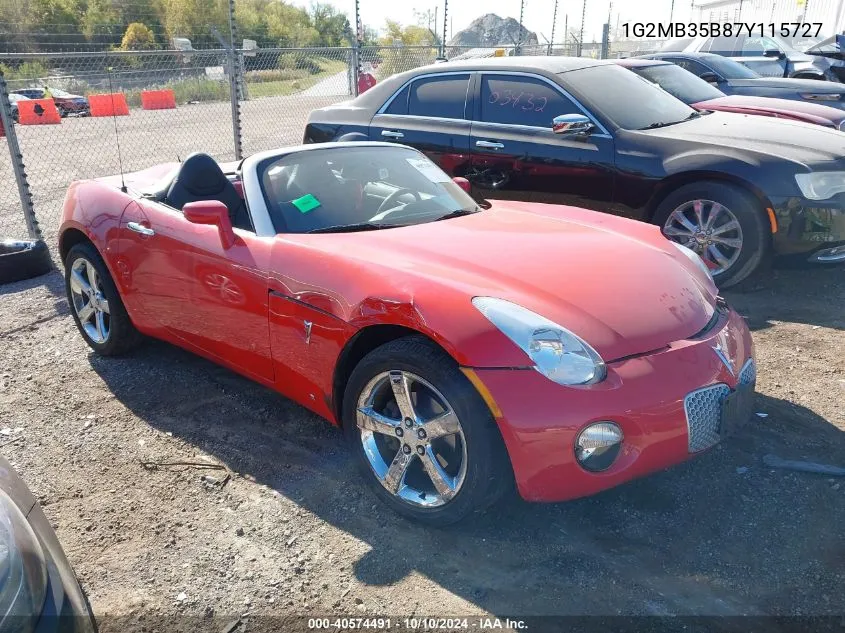 2007 Pontiac Solstice VIN: 1G2MB35B87Y115727 Lot: 40574491