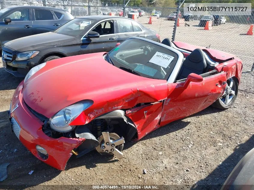 2007 Pontiac Solstice VIN: 1G2MB35B87Y115727 Lot: 40574491