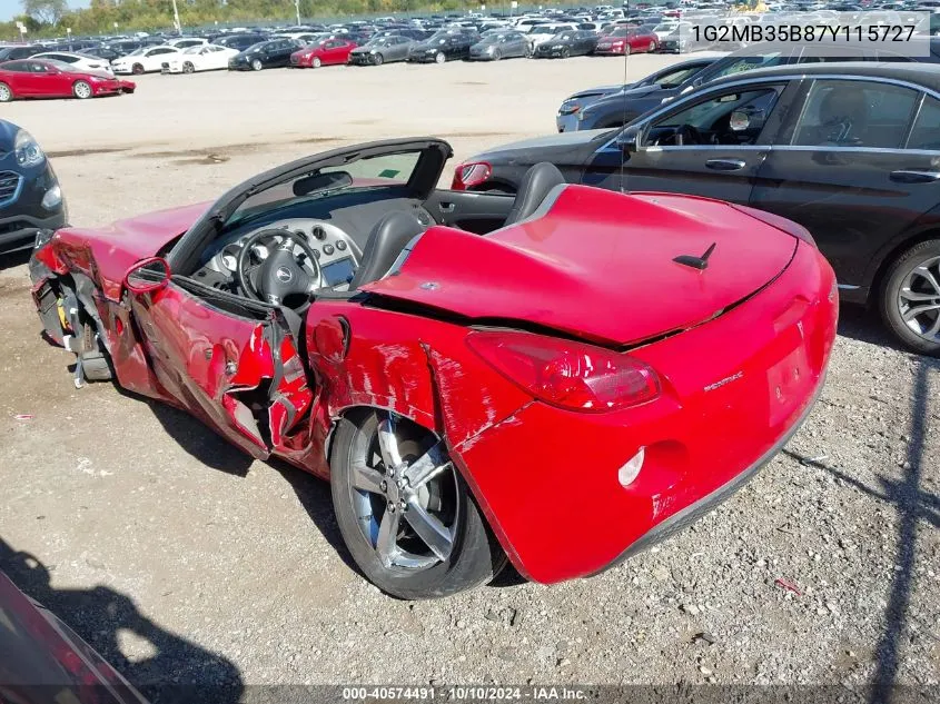 2007 Pontiac Solstice VIN: 1G2MB35B87Y115727 Lot: 40574491