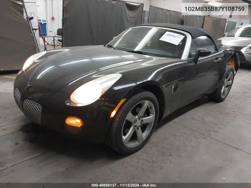 2007 Pontiac Solstice VIN: 1G2MB35B87Y108759 Lot: 40856137