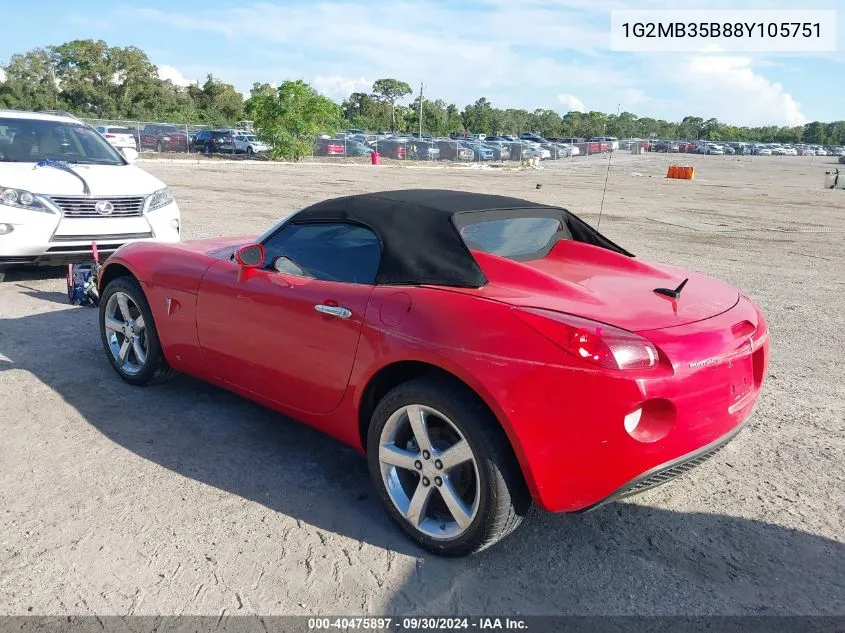 2008 Pontiac Solstice VIN: 1G2MB35B88Y105751 Lot: 40475897